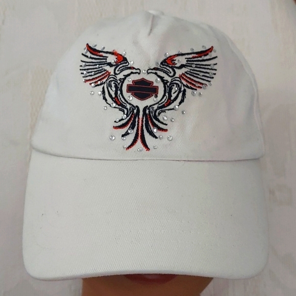 Harley Davidson® Womens Rhinestone White Wing Bar & Shield Cap Hat - Picture 10 of 15